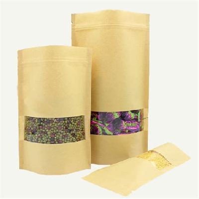 Kraft Pape Window And Zip Lock Pouch 5" X 8"